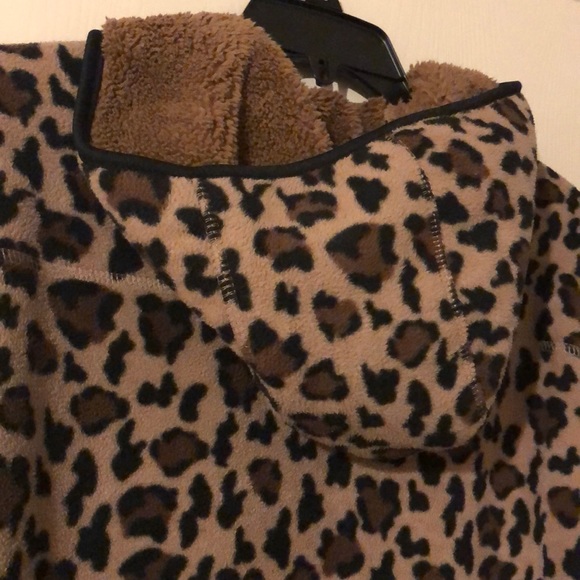 Fuzzy Leopard Print Hooded Zip Up Jacket Sweater - Picture 7 of 8